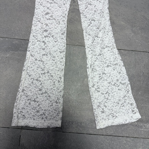 Outcast Suede Jumpsuit White Lace XS Pantsuit Halter Plunge Festival Sheer NWT - Picture 5 of 10